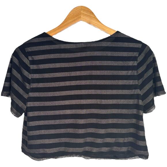 BCNU mesh striped sheer crop top black gray M - Picture 2 of 3